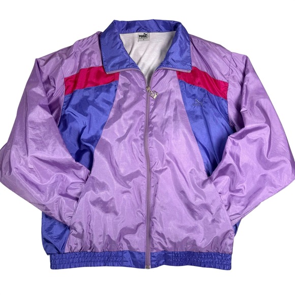 Puma Track Jacket Colorblock Purple Pink Blue 80s 90s Vintage Women's Size 6 - Picture 2 of 16